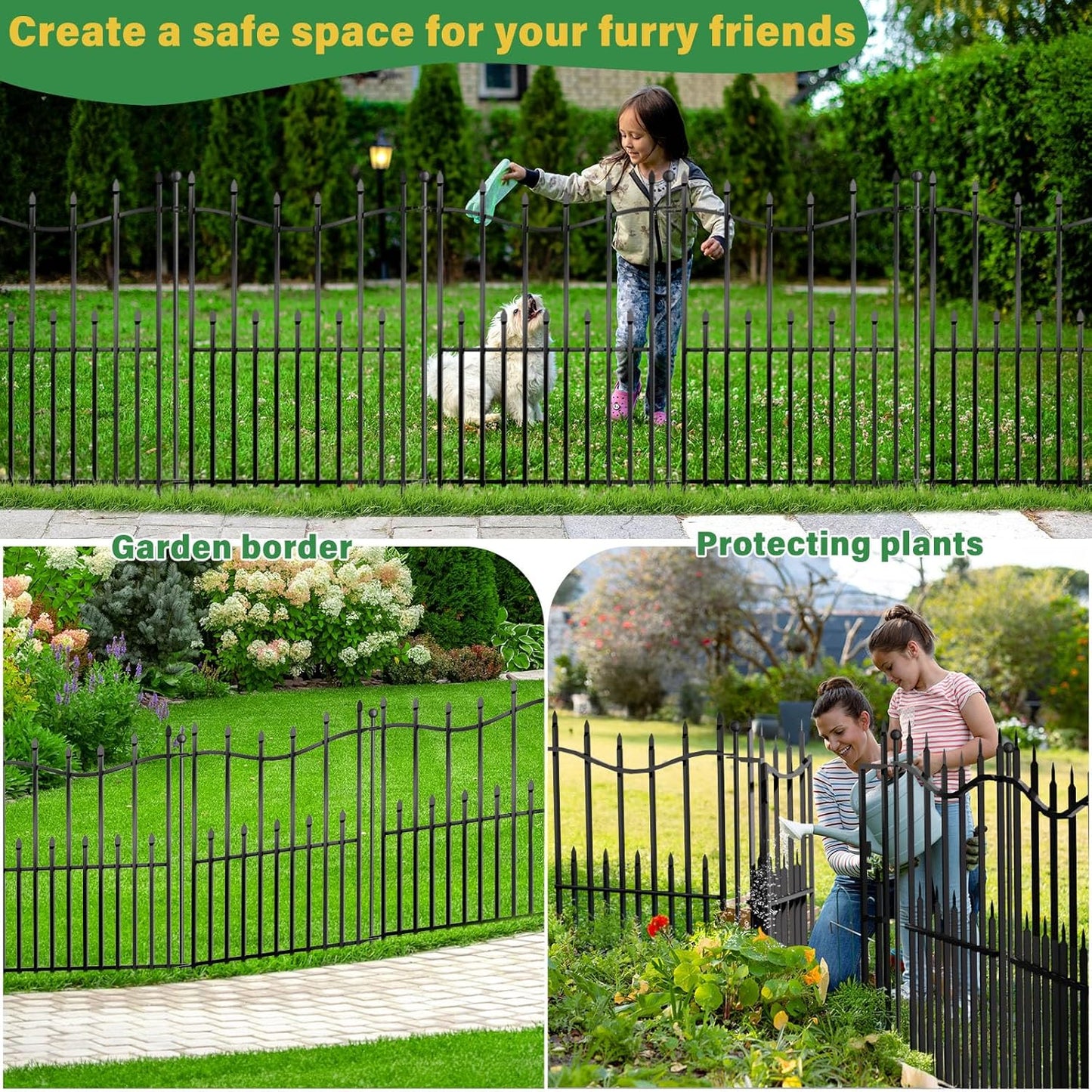 10 Panels No Dig Decorative Garden Fence with Gate, 32in(H) × 22ft(L) Heavy-Duty Rustproof Metal Panels, Outdoor Dog Barrier for Yard & Patio, Landscape, Border| Portable Temporary Fencing