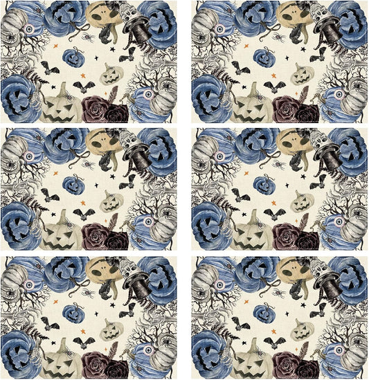 XCHI Spooky Blue Pumpkin Halloween Placemats Set of 6 Table Mats for Party Home Kitchen Dining Table Decorations 12x18 Inch