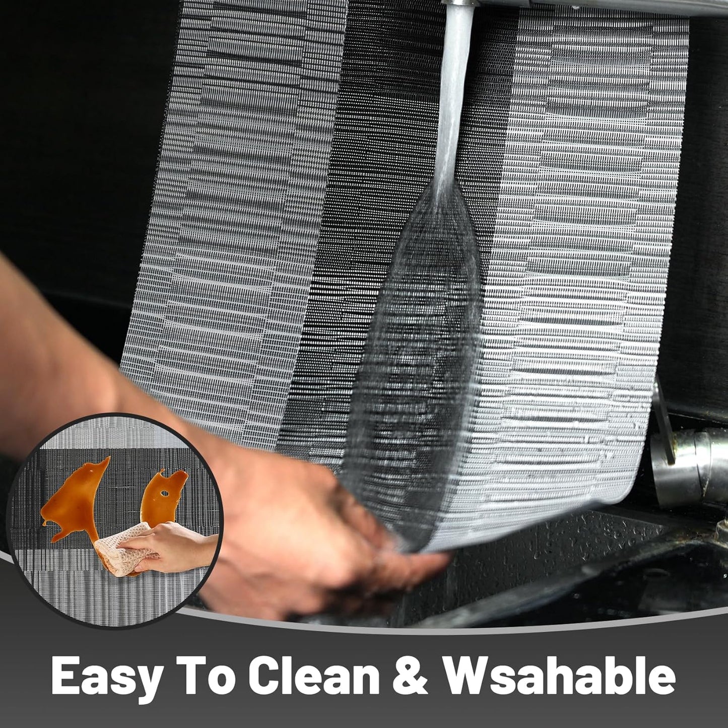 Placemats Set of 6，Non-Slip PVC Weave Table Mats Easy to Clean，Heat Resistant Place Mats for Kitchen Dining Table Decoration Indoor Outdoor，Black Gray