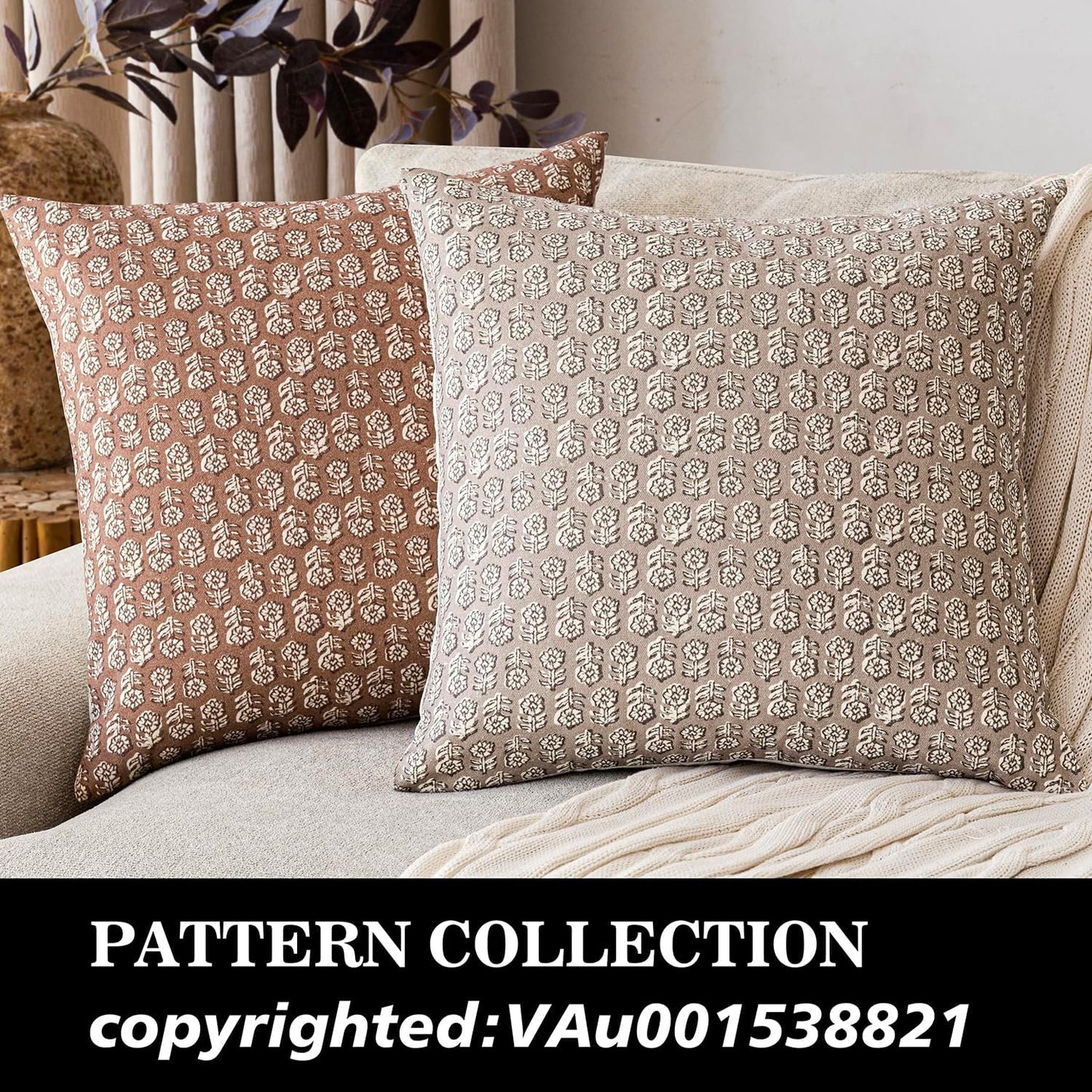 Foindtower Set of 2 Decorative Vintage Floral Print Throw Pillow Covers Neutral Farmhouse Cushion Covers Boho Home Decor for Sofa Couch Chair Bedroom Living Room Outdoor,20×20 Inch,Light Orange Brown