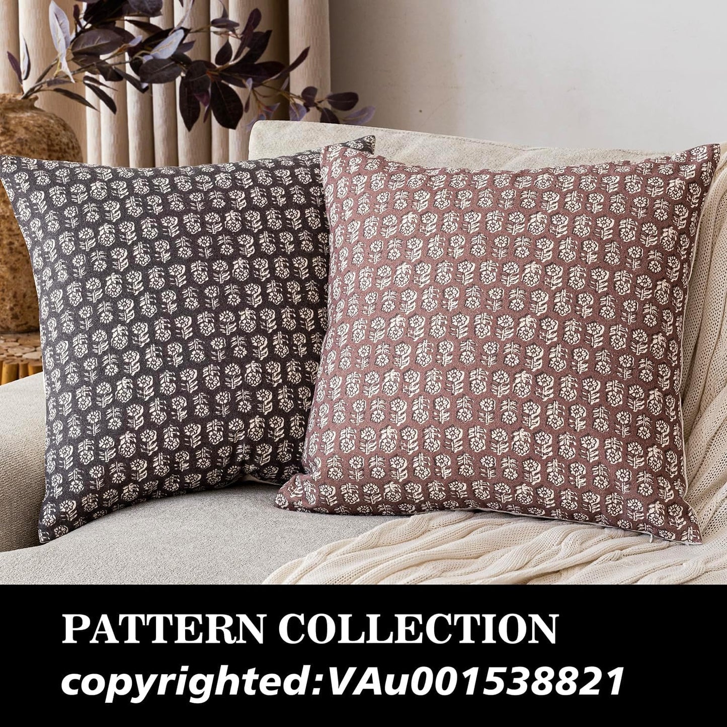 Foindtower Set of 2 Decorative Neutral Floral Print Throw Pillow Covers Vintage Accent Farmhouse Cushion Covers Boho Home Decor for Sofa Couch Chair Bedroom Living Room Outdoor,20×20 Inch,Wine Red