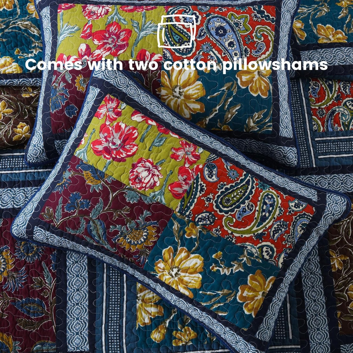 Secgo King Comforter Set for Bed - 100% Cotton Quilts Queen Size, Black Bedspreads (96 * 104 Inch) with 2 Pillow Shams