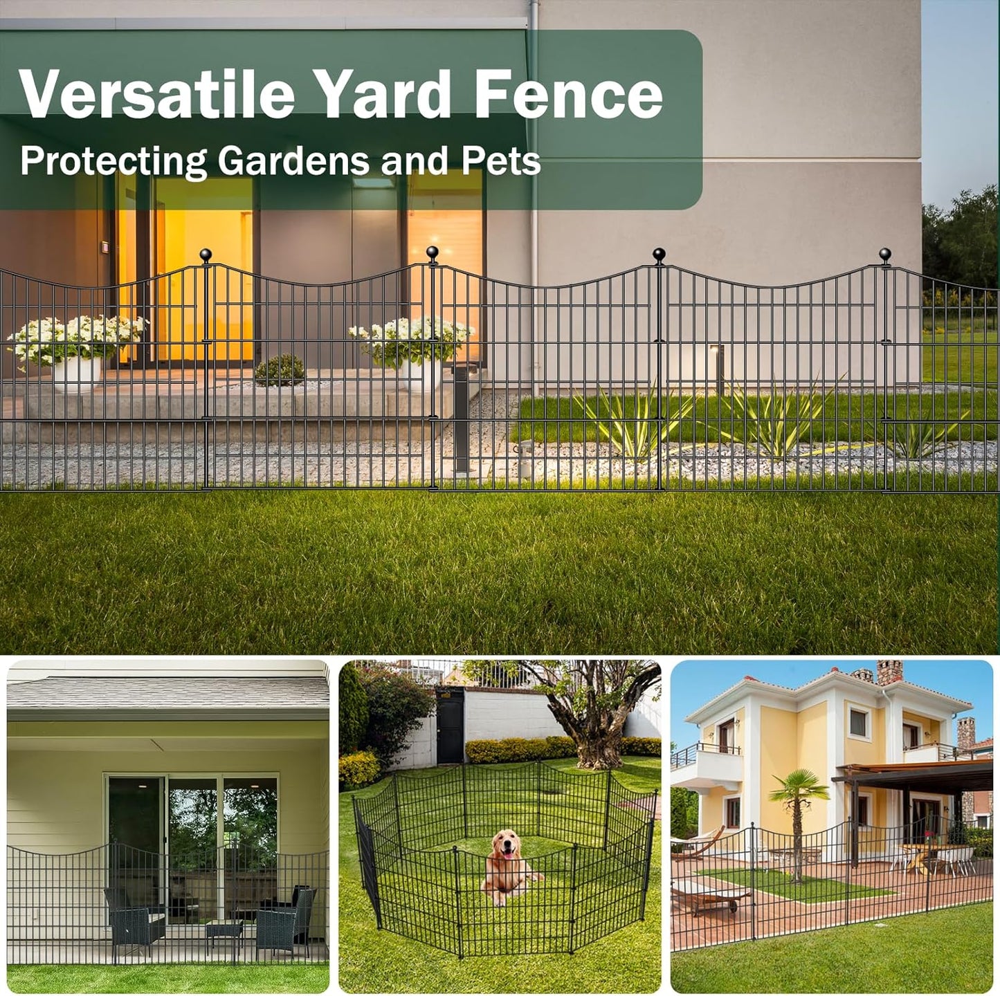 10 Panels Decorative Garden Fence with Gate, 24 in(H) X 20 ft(L) No Dig Dog Fence Animal Barrier Outdoor for Yard, Rustproof Metal Garden Edging and Borders, Temporary Fencing Stakes