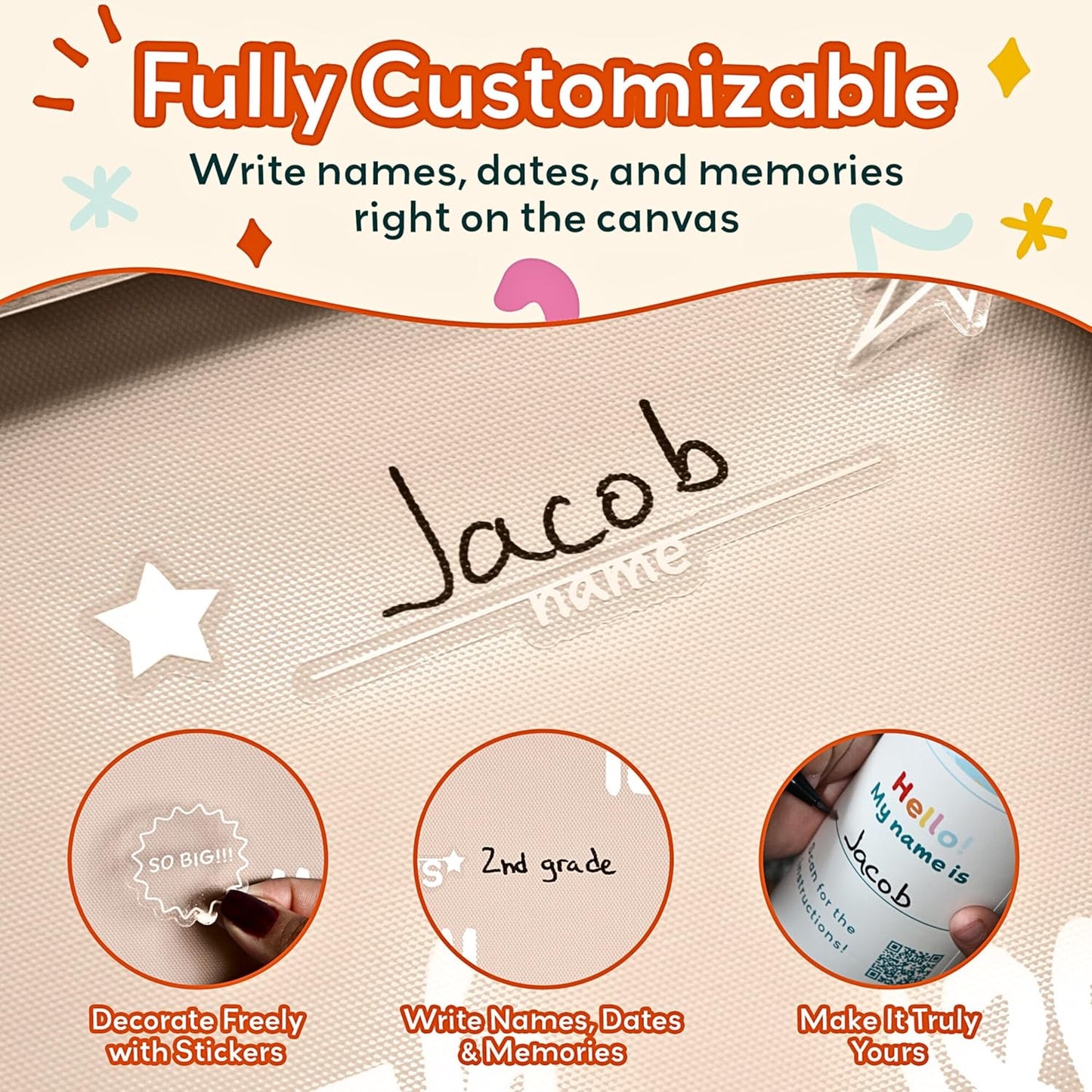 Height Chart for Kids Customizable Kids Height Wall Chart with Stickers, Marker & Hook Hanging Growth Chart Measurement for Wall Easy Installation for Baby Room Nursery and Playroom