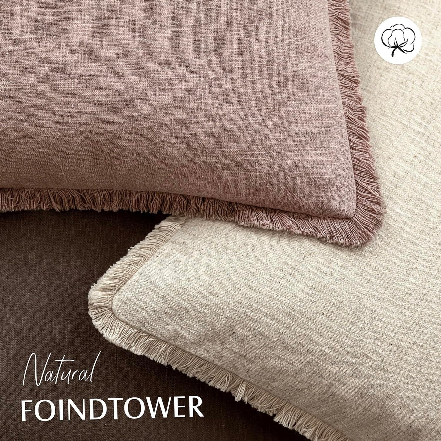 Foindtower Set of 2 Decorative Linen Fringe Throw Pillow Covers Cozy Boho Farmhouse Cushion Cover with Tassels Accent Pillowcase for Couch Sofa Bed Living Room Home Decor,26×26 Inch,Dusty Pink