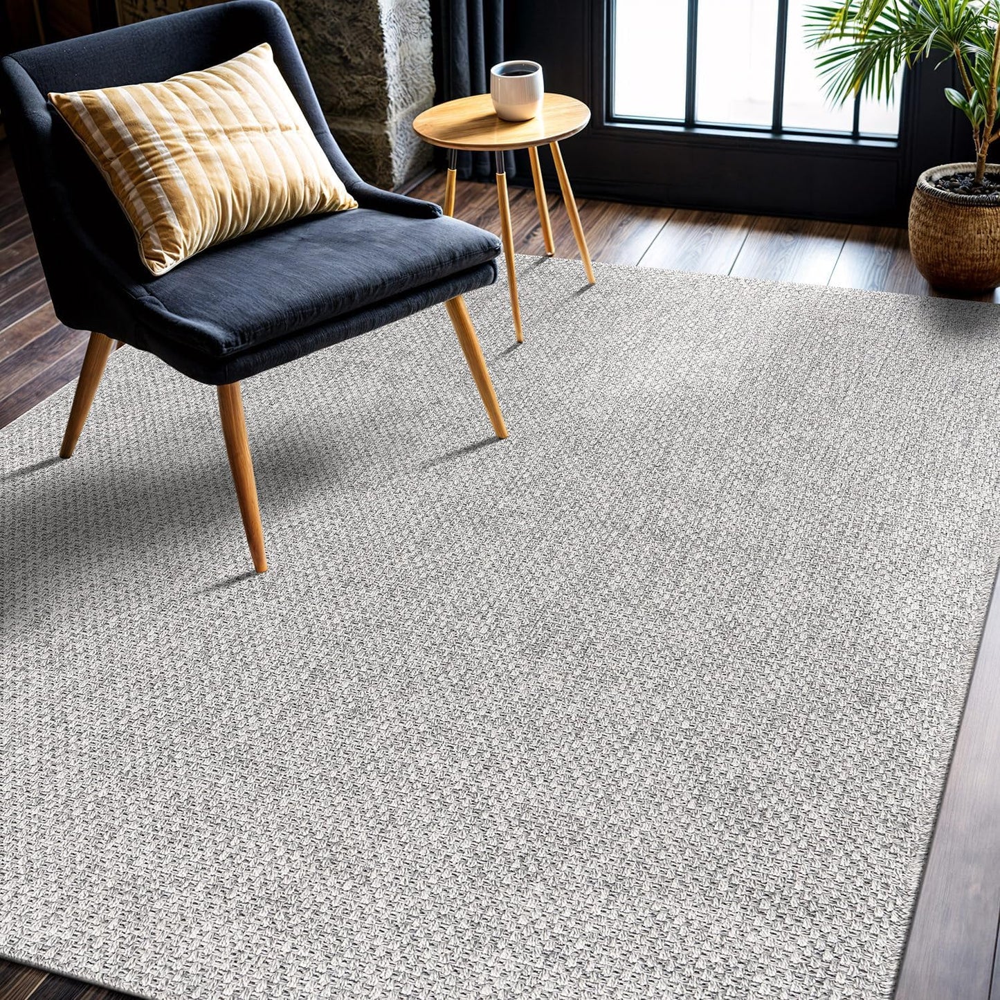 CAMILSON Easy Jute Rug 8x10, Indoor Outdoor Grey Color Area Rugs for Living Room Farmhouse Patio and Kitchen Rug, Solid Boho Woven Design, Easy-Cleaning, Washable Outside Carpet Alfombras (8 x 10)