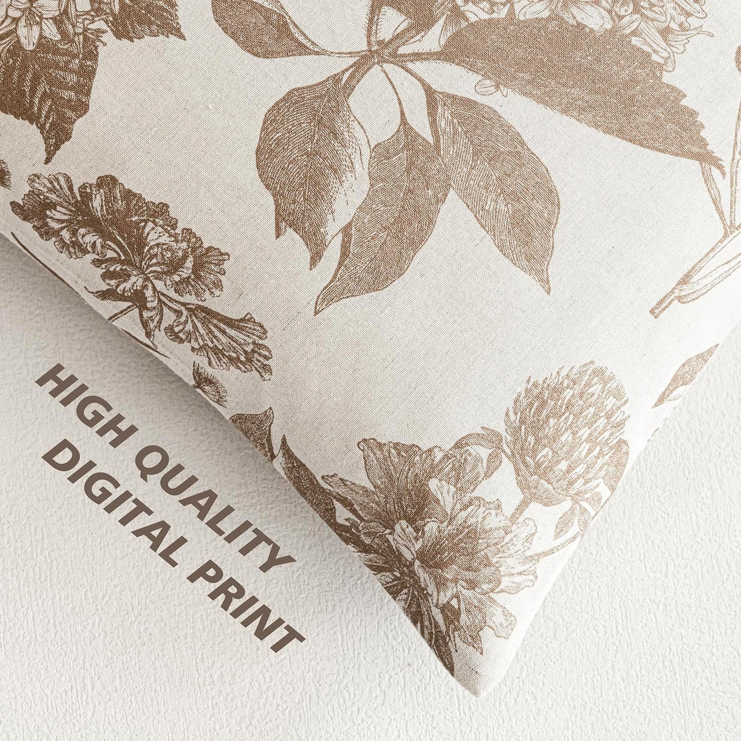 Foindtower Set of 2 Linen Floral Vintage Throw Pillow Covers Neutral Accent Decorative Cushion Covers Farmhouse Boho Home Decor for Sofa Chair Couch Bedroom Living Room Outdoor,18×18 Inch,Light Brown