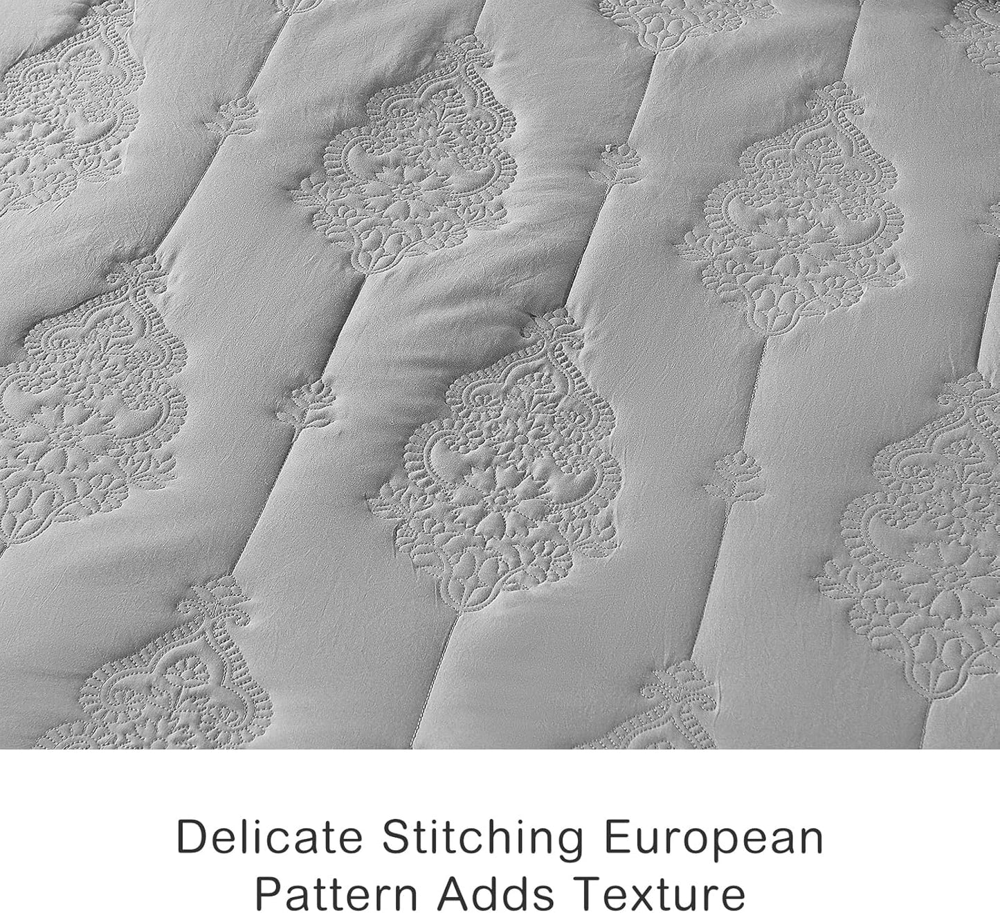 HORIMOTE HOME Grey Quilt King Size Floral Quilt Bedspread Lightweight Soft Pre-Washed Microfiber Bedcover, 3 Pieces Thin Comforter Bed Cover Bedding Set for All Season