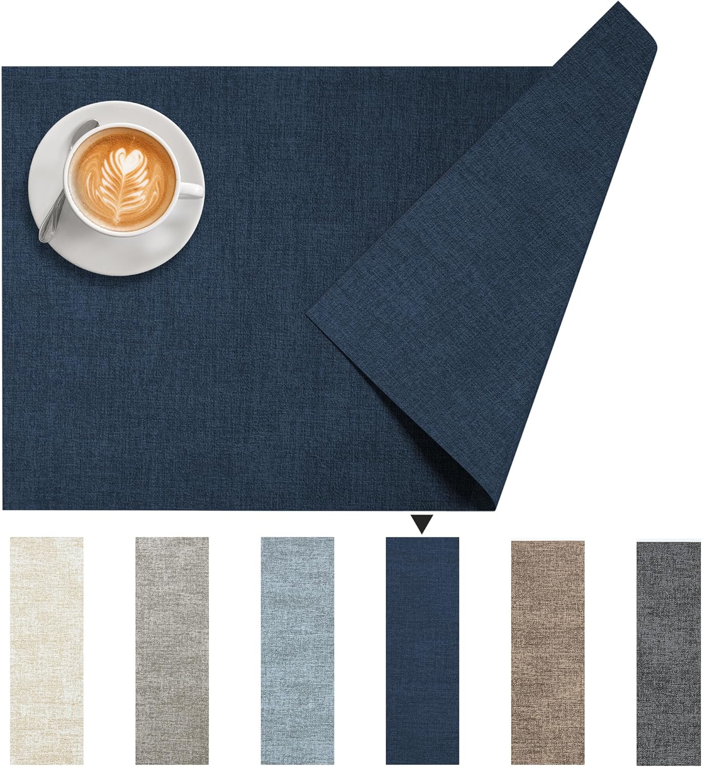 DOLOPL Placemats Set of 8, Reversible Wipeable & Heat Resistant Place Mats, Modern Faux Leather Table Mats for Kitchen, Neutral Waterproof Tablemats for Dining Table Decor, Wedding, Party(Navy Blue)