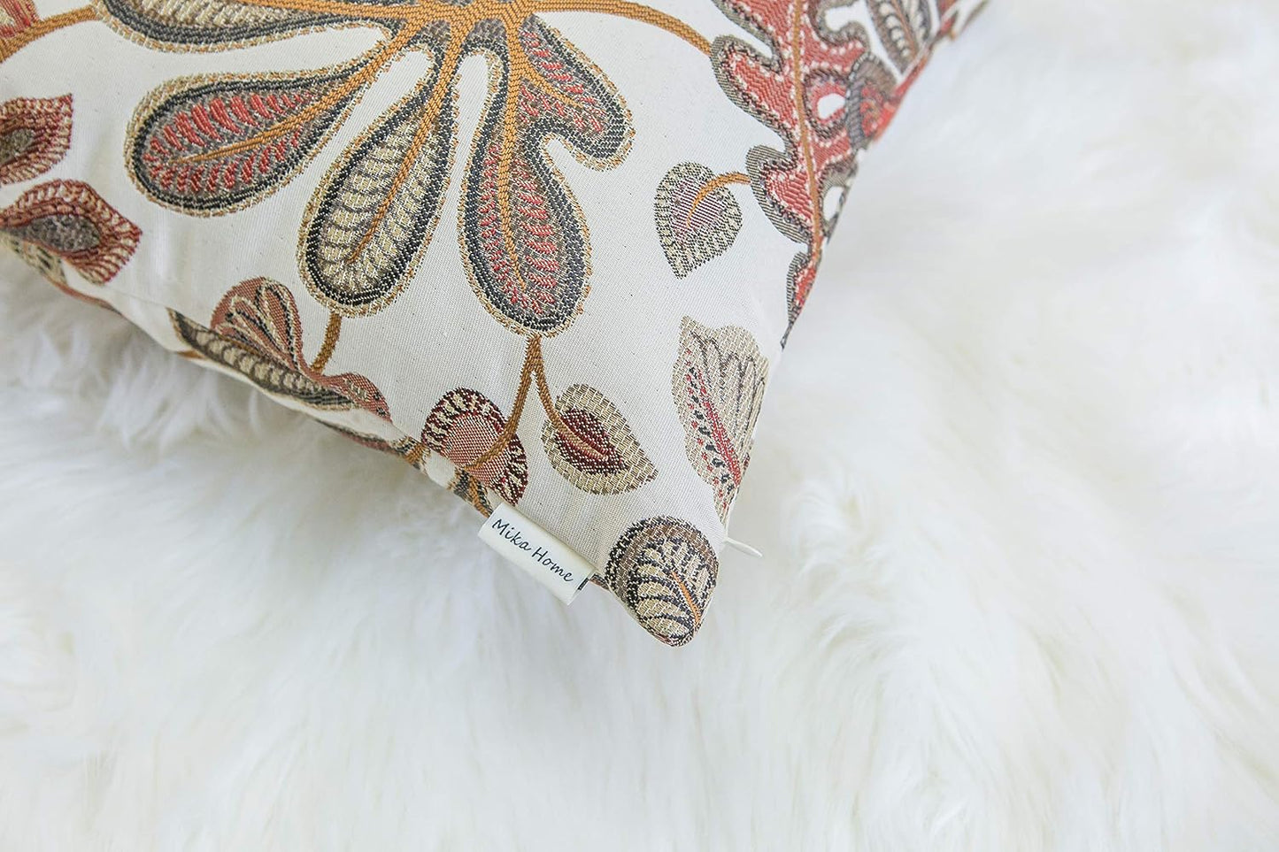 Set of 2 Jacquard Tropical Leaf Pattern Throw Pillow Covers Decorative Pillowcase 22X22 Inches,Coral Cream