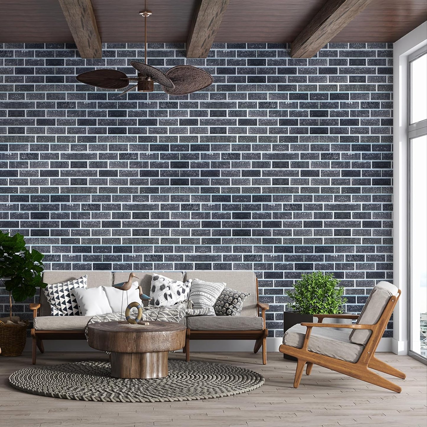 IZODEKOR 3D Brick Effect Wall Panels - Faux Brick Paneling for Living Room, Kitchen, Bathroom and More | Ash Smoke - Pack of 3, Covers 16 sq ft