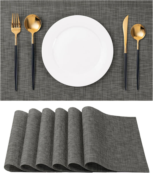 Placemats Set of 6 Washable Indoor/Outdoor Vinyl Place Mats for Dining Table Durable Non-Slip Heat Resistant PVC Weave Table Mats（Cappuccino）
