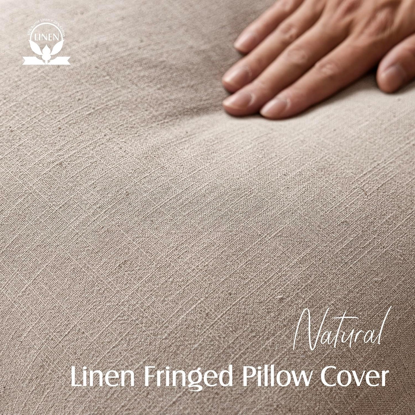 Foindtower Set of 2 Decorative Linen Fringe Throw Pillow Covers Boho Farmhouse Cushion Cover with Tassels Soft Accent Pillowcase for Couch Sofa Bed Living Room Home Decor,26×26 Inch,Natural Linen