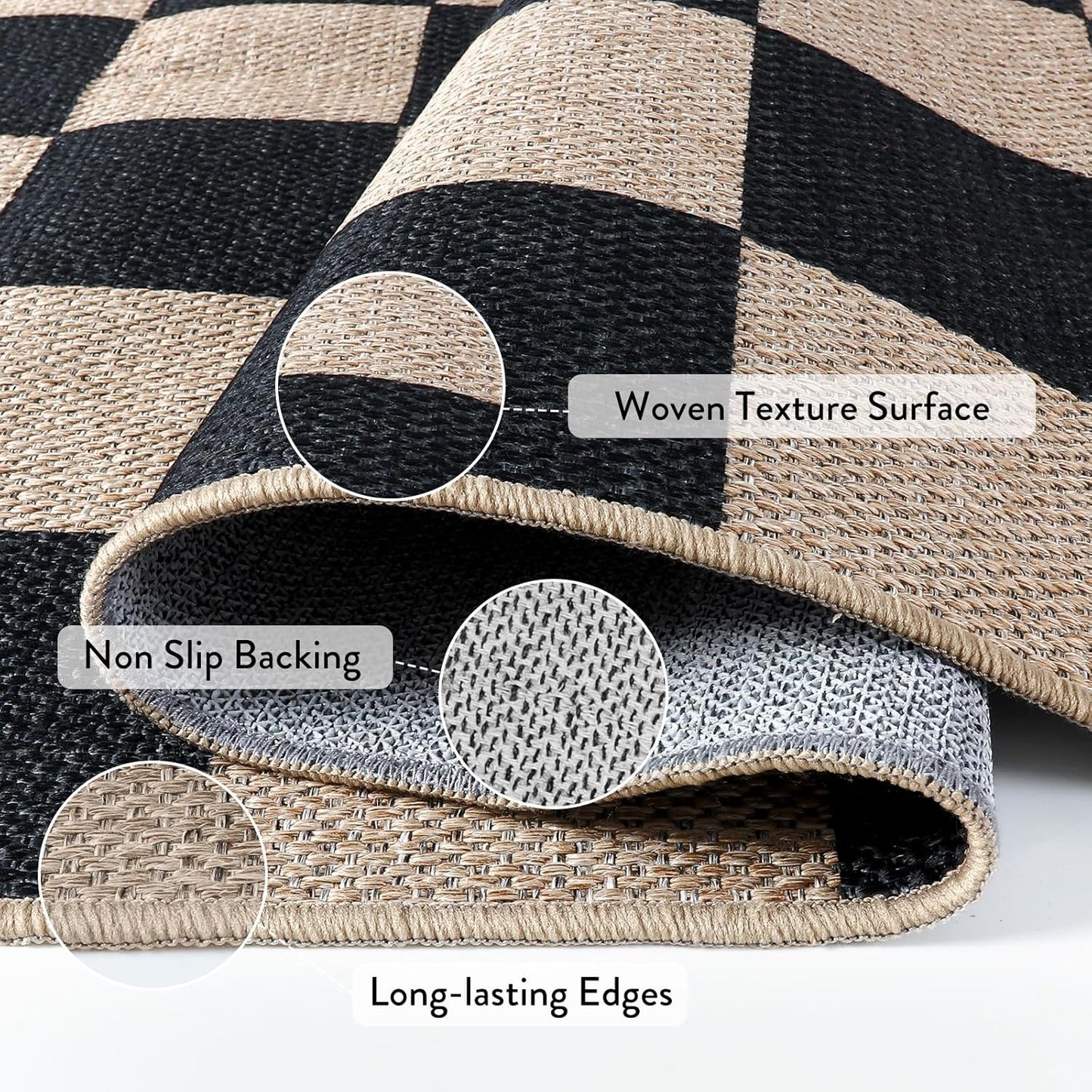 Lahome Checkered Easy Jute Runner Rug, 2x6 Kitchen Runner Rug Non Slip Washable Outdoor Carpet for Entryway Indoor, Checkerboard Black Indoor Outdoor Carpet Runners for Hallway 6ft Entry