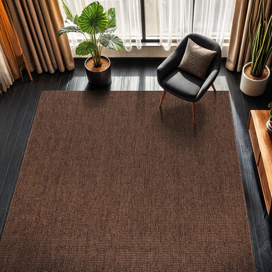 CAMILSON Easy Jute Rug 8x10, Indoor Outdoor Brown Color Fiber Area Rugs for Living Room Patio and Kitchen Rug, Solid Boho Woven Design, Easy-Cleaning, Washable Outside Carpet Alfombras (8 x 10)