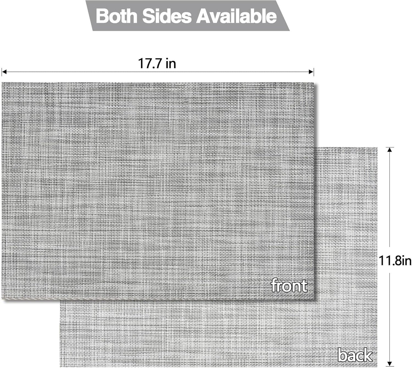 Placemats Set of 4 - Easy Clean Washable Vinyl Placemats - Wipeable Heat Resistant Table Mats for Dining Table - 17.7x11.8 Inch (4, Black & White Two-Tone)