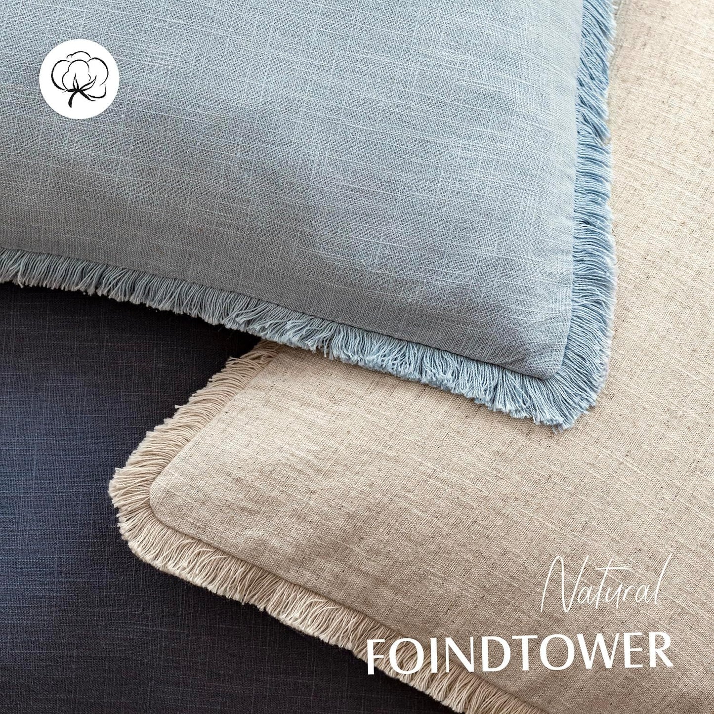 Foindtower Set of 2 Decorative Linen Fringe Throw Pillow Covers Boho Farmhouse Cushion Cover with Tassels Soft Accent Pillowcase for Couch Chair Sofa Bed Living Room Home Decor,18×18 Inch,Sky Blue