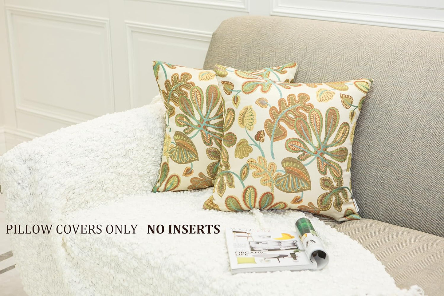 Set of 2 Jacquard Tropical Leaf Pattern Throw Pillow Covers Decorative Pillowcase 20X20 Inches,Teal Cream