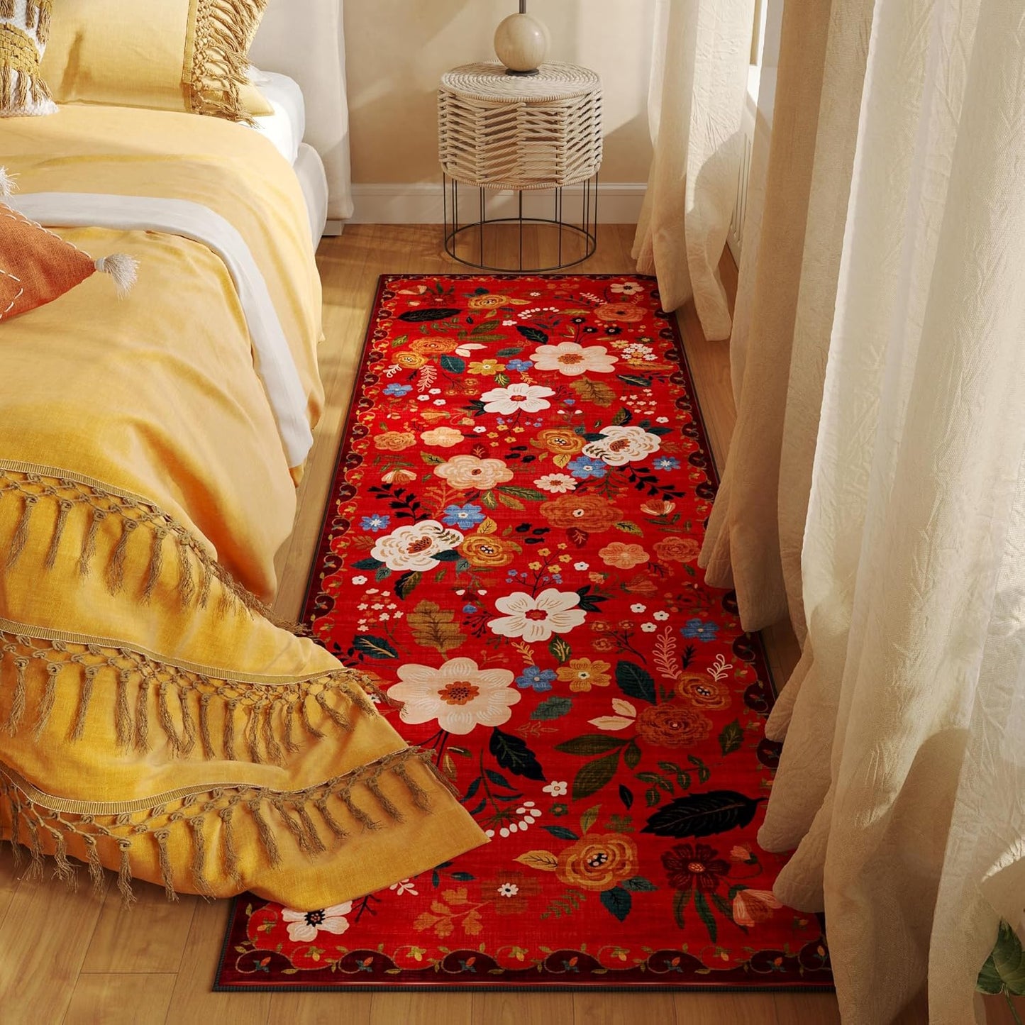 Runner Rug for Hallways Kitchen Rug Non Slip 2'x 6' Washable Runner Rugs with Rubber Backing Soft Floral Carpet Runner for Hallways, Kitchen, Laundry, Bedroom, Bathroom(Red)