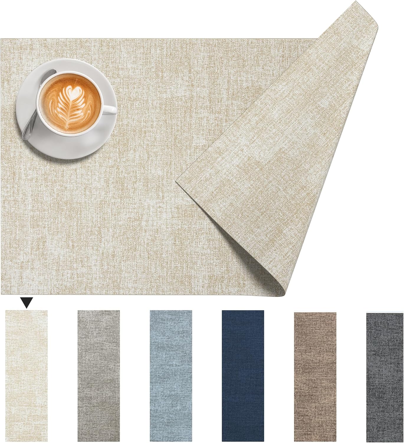 DOLOPL Placemats Set of 8, Reversible Wipeable & Heat Resistant Place Mats, Modern Faux Leather Table Mats for Kitchen, Neutral Waterproof Tablemats for Dining Table Decor, Wedding, Party(Beige)