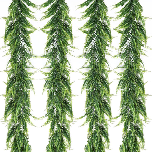 RECUTMS 4pcs Ferns Garland 6 FT Ivy Vines Fake Plant Artificial Hanging Plant Faux Boston Ferns Greenery Leaves Fake Vines for Outdoor Indoor Home Garden Decoration Party Table Wall Decoration(Green)