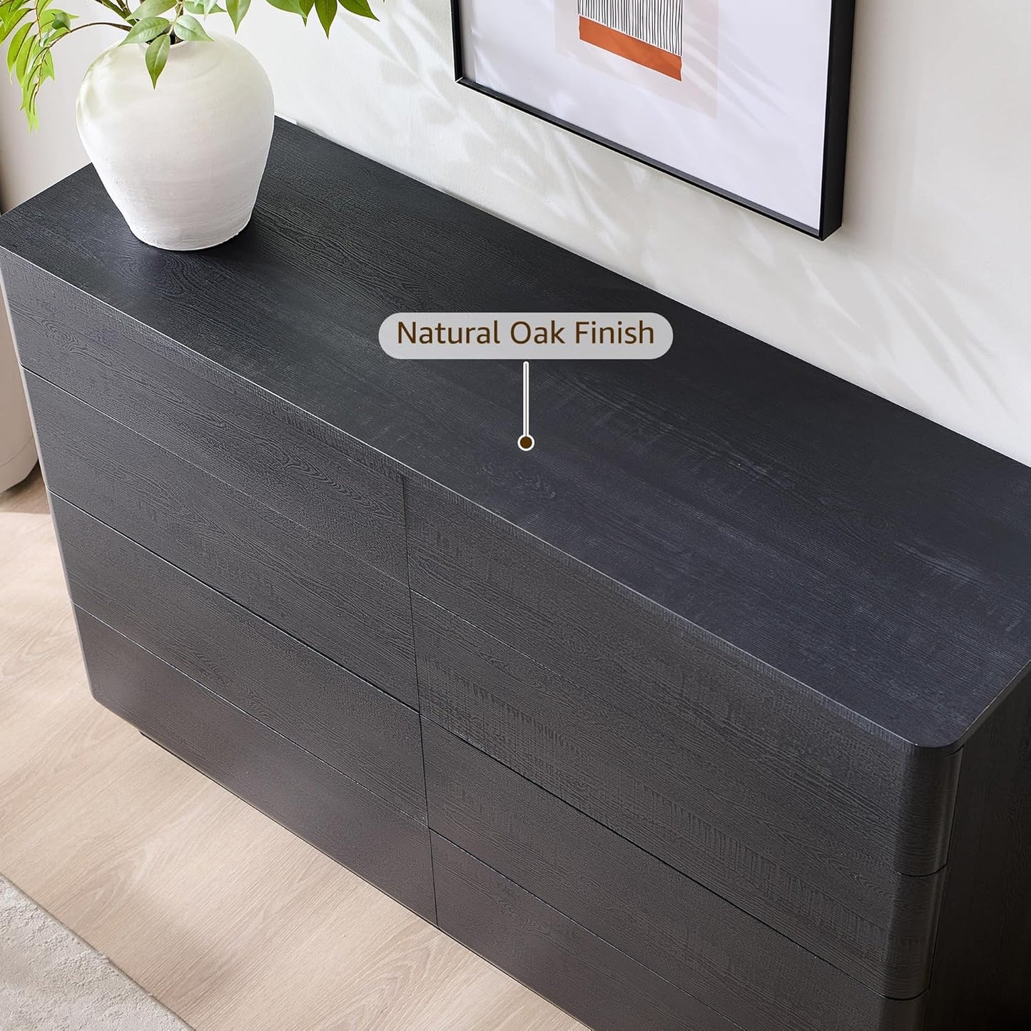 8 Drawer Dresser for Bedroom, 52 Inch Wide Modern Chest of Drawers, Push-to-Open Wood Storgae Organizer with Large Drawers for Bedroom, Living Room, Hallway, Black