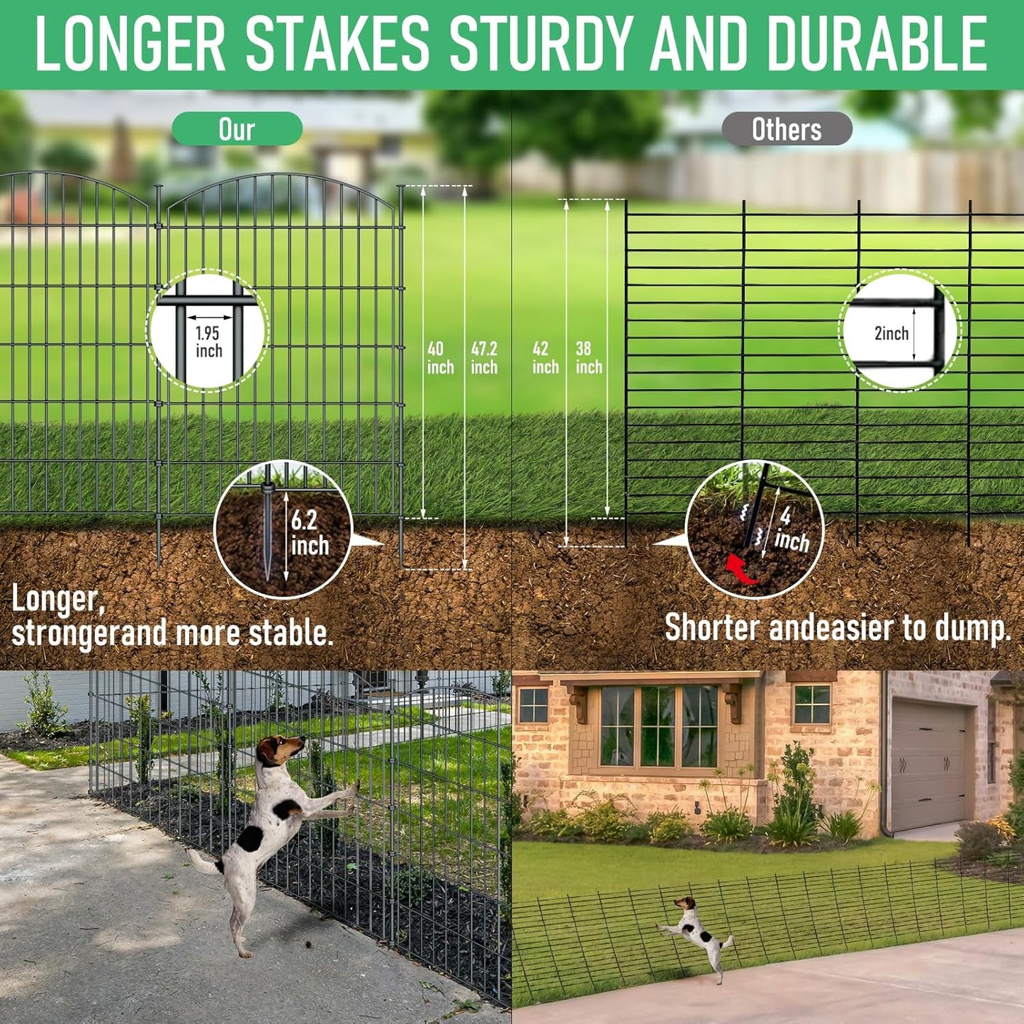 10 Panels Garden Fence Dog Fence Outdoor for Yard, 40in H x 23.6ft L Rustproof Metal Fencing with Ground Stakes | No Dig Animal Proof Containment for Pets/Rabbits | Durable Patio Security Panels