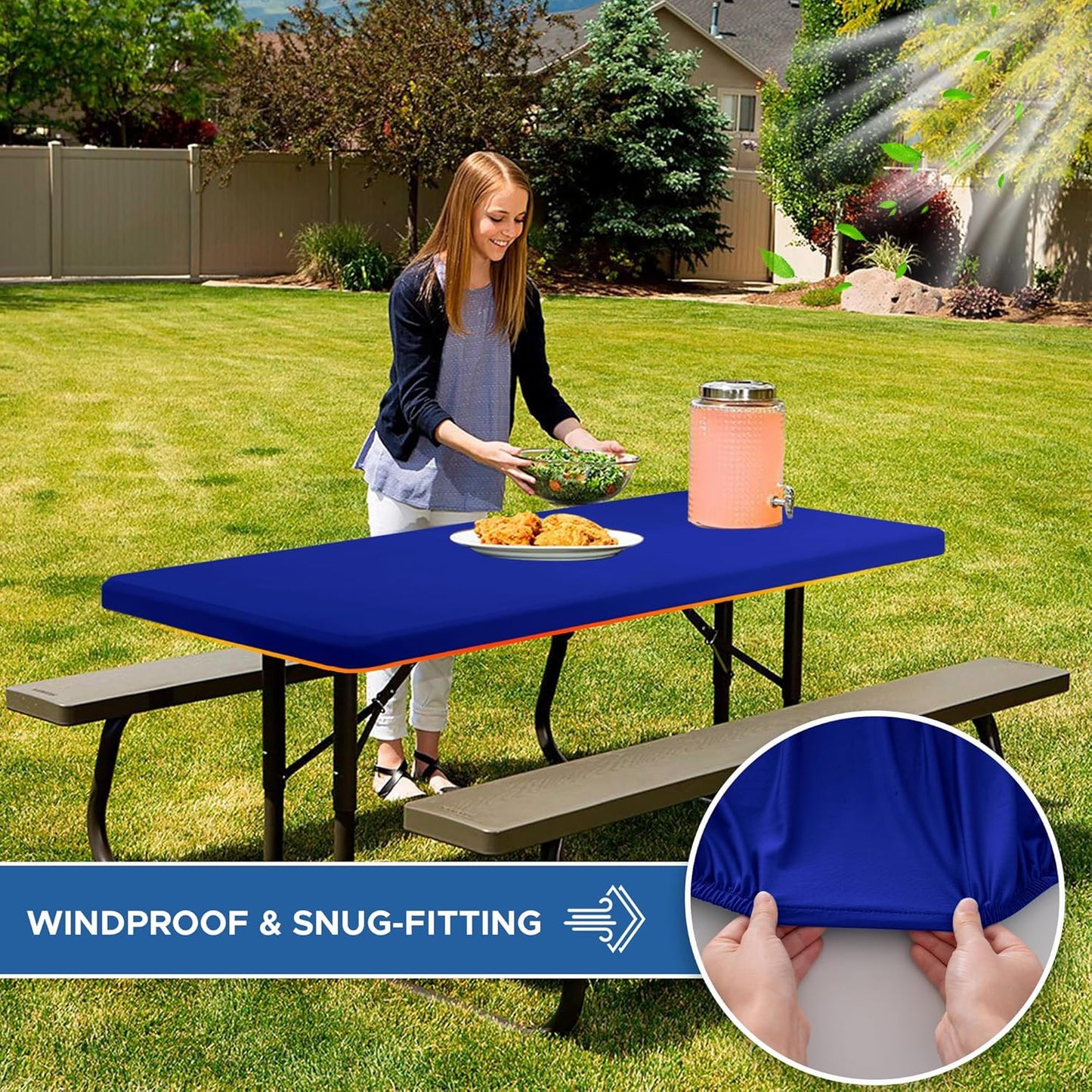 Fitted Tablecloth for 6 Foot Rectangle Tables-10 Pack Royal Blue Elastic Outdoor Picnic Table Cover-Spandex Stretch Folding Tablecloths for Camping Dining Room Patio Kitchen Banquet Party