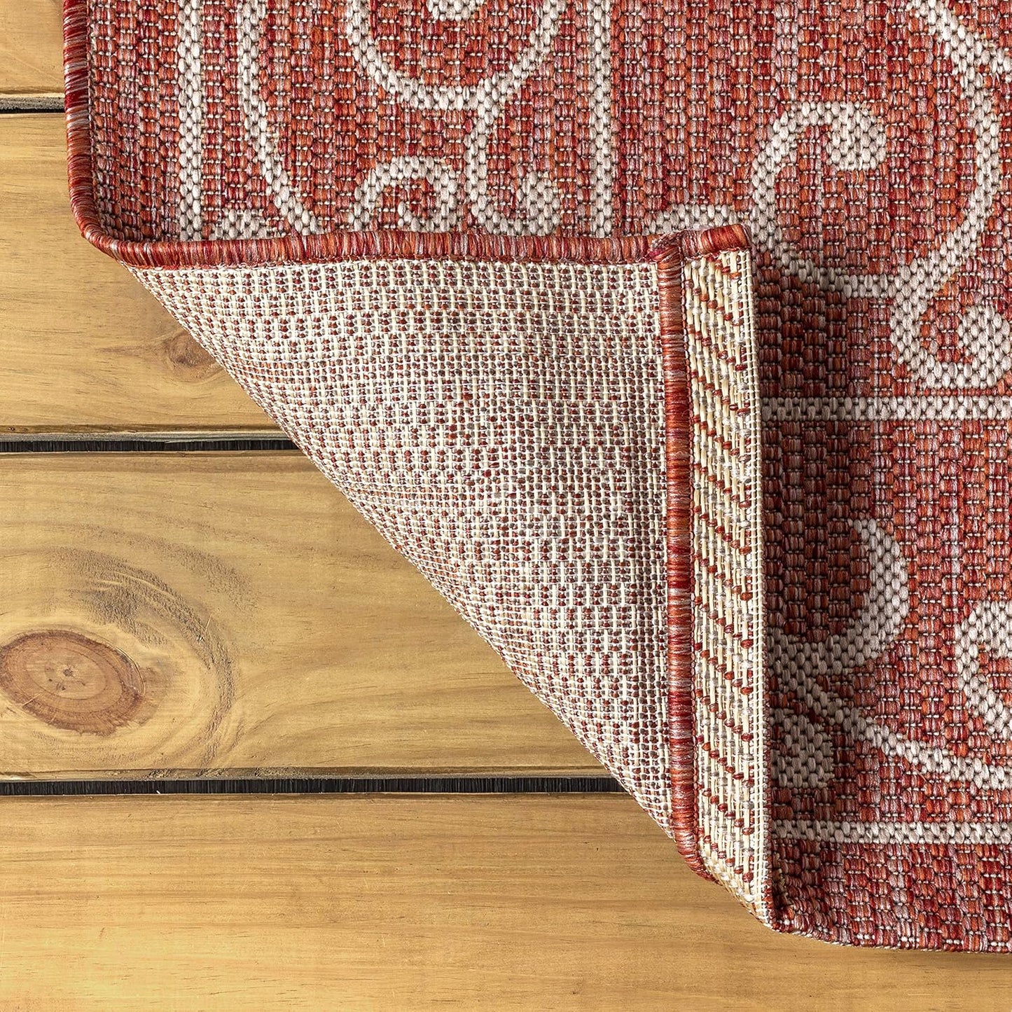 JONATHAN Y Vintage Filigree Indoor Outdoor Octagon Area Rug 5 Ft Red/Beige, Charleston Textured Weave for Backyard, Patio, Porch, Easy-Cleaning, High Traffic, Pet-Friendly, Non-Shedding SMB106B-5TGN